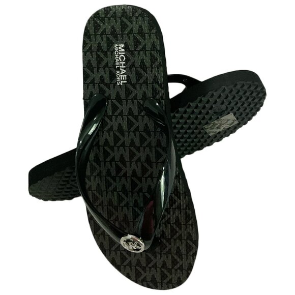 NWT MICHAEL KORS MSRP $69.99 WOMEN'S BLACK FLIP FLOPS SANDALS SIZE 10 - Picture 2 of 5